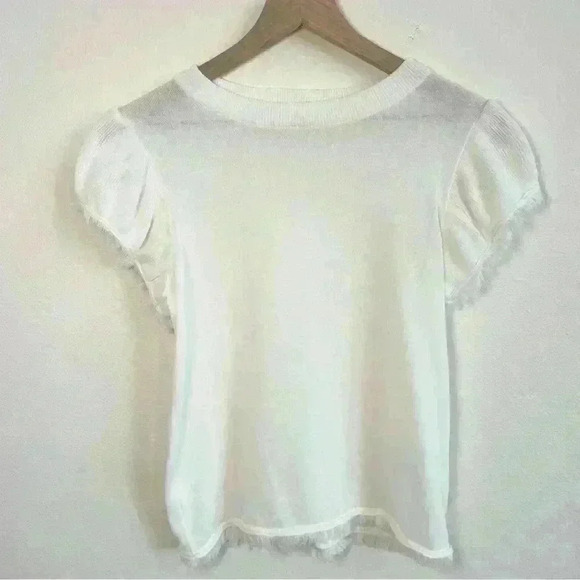 THML Short Sleeve Sheer White Fringe Sweater Size Small - Picture 1 of 13